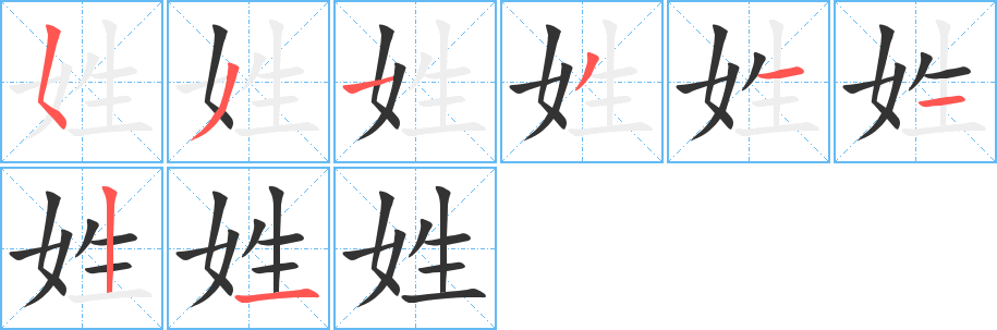 姓字的笔顺分步演示