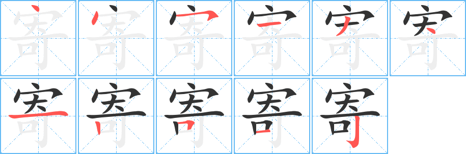 寄字的筆順?lè)植窖菔?></p>
<p><span id=