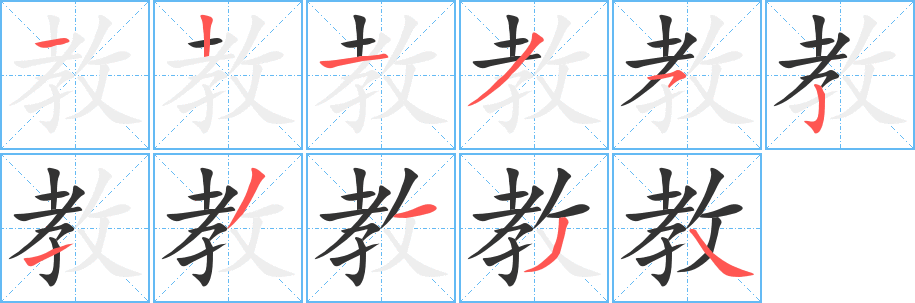 教字的筆順分步演示