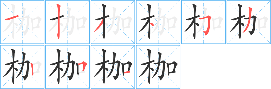枷字的筆順?lè)植窖菔?></p>
<p><span id=