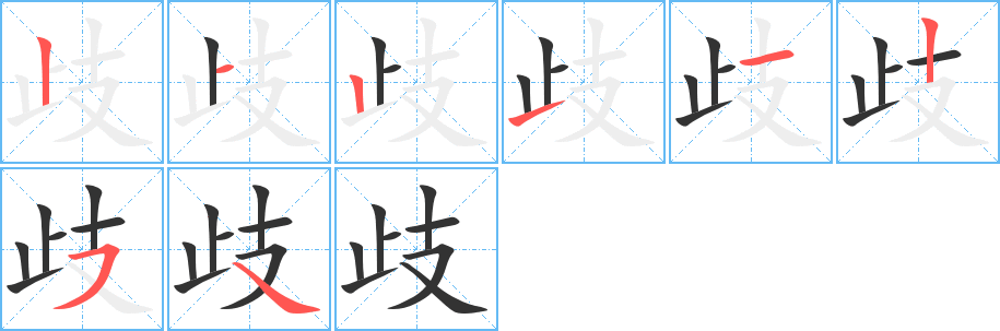 歧字的筆順?lè)植窖菔?></p>
<p><span id=
