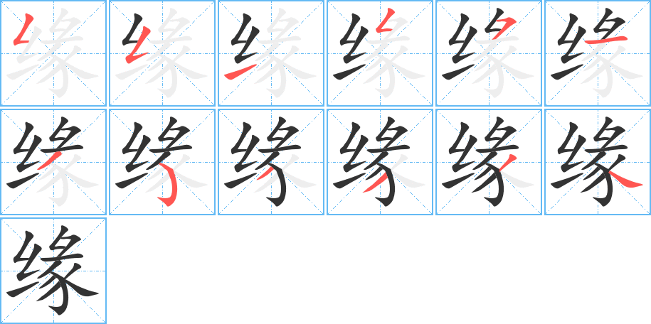 緣字的筆順?lè)植窖菔?></p>
<p><span id=