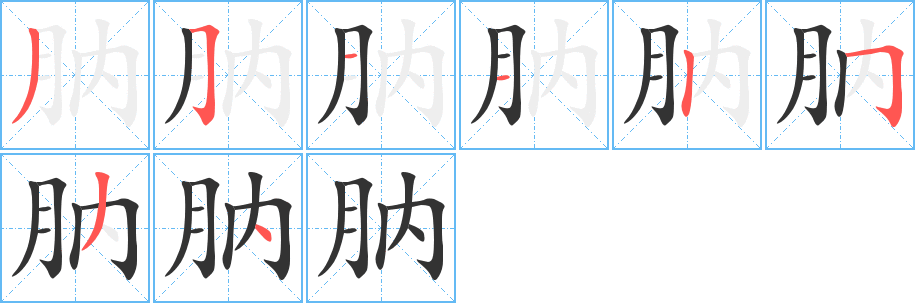 肭字的筆順?lè)植窖菔?></p>
<p><span id=