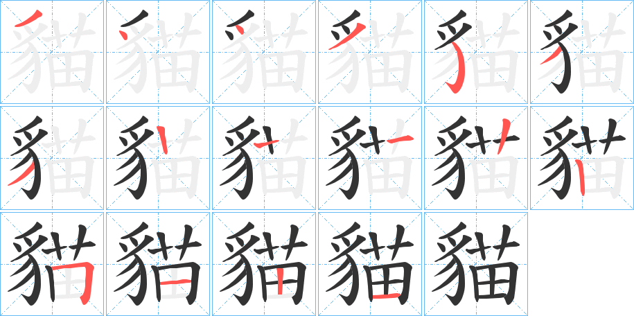 貓字的筆順?lè)植窖菔?></p>
<p><span id=