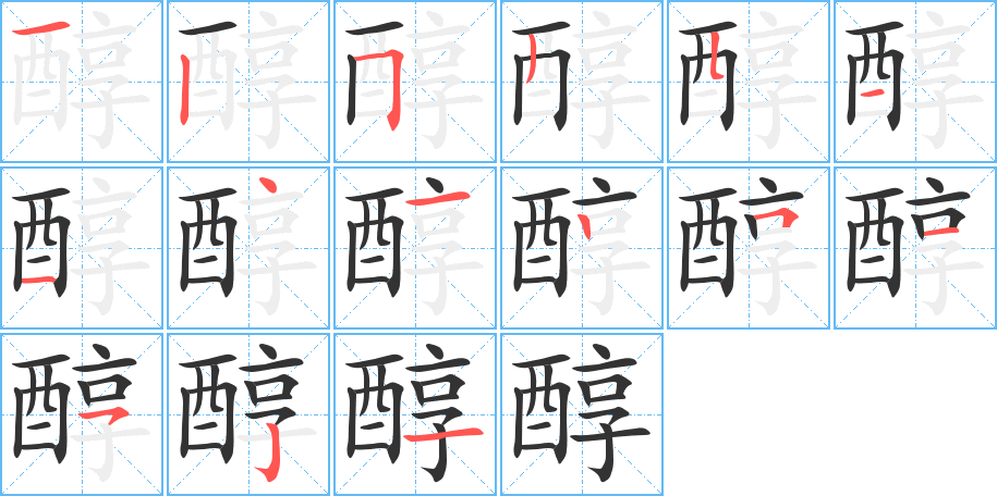 醇字的筆順?lè)植窖菔?></p>
<p><span id=