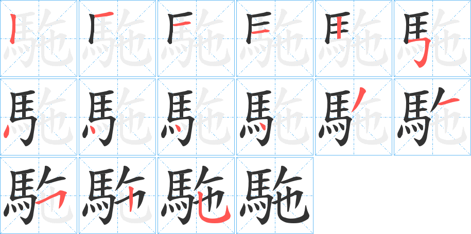 駞字的笔顺分步演示