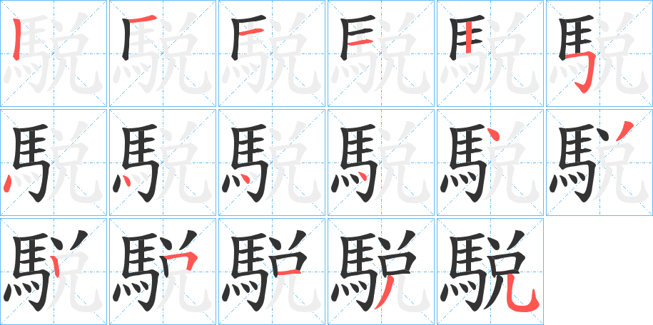 駾字的筆順?lè)植窖菔? /></p>
<p><span id=